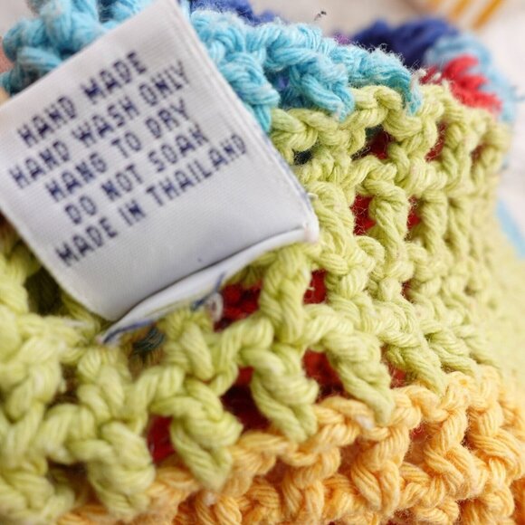 Rainbow Cropped Sweater Girls XL Cardigan Handmade Crochet Bold Open Boho Y2K - Picture 10 of 11